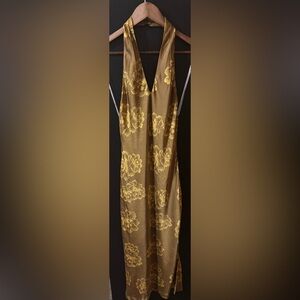 Lulu's Gold Floral Midi Dress